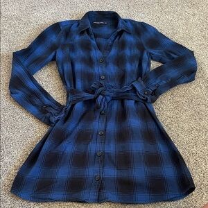 Abercrombie & Fitch Navy and Black Plaid Long-Sleeve Shirt Dress